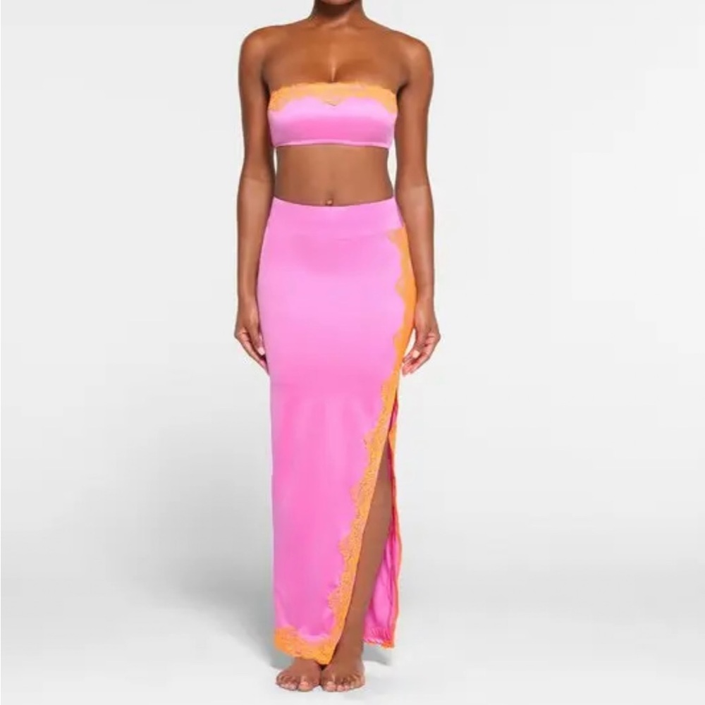 SKIMS Lace Swim Long Maxi Neon Orchid Pink and Orange Swim XL NWT‎
